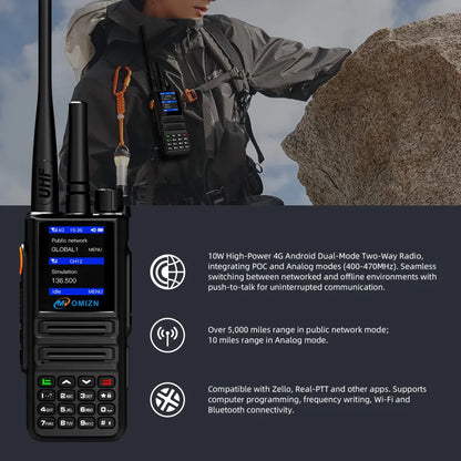 OMIZN X8 Dual Mode Walkie Talkie 4G UHF Android Unlimited Range Zello Real-PTT GPS