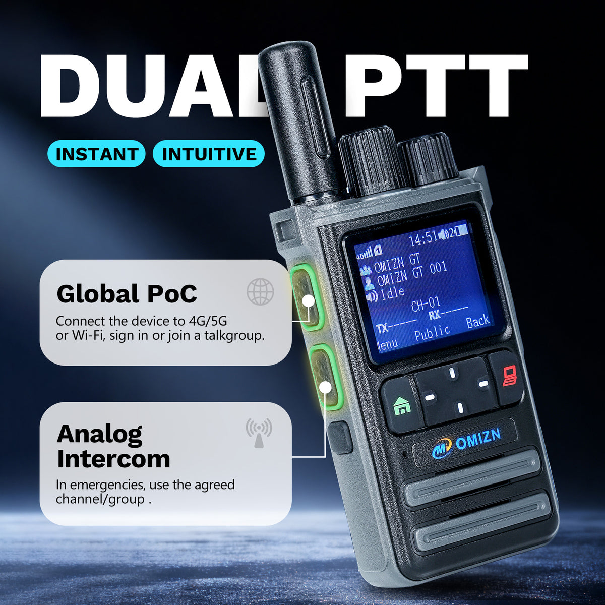 OMIZN X2 4G LTE PoC Walkie Talkie with SIM Card – Long Range Two-Way Radio