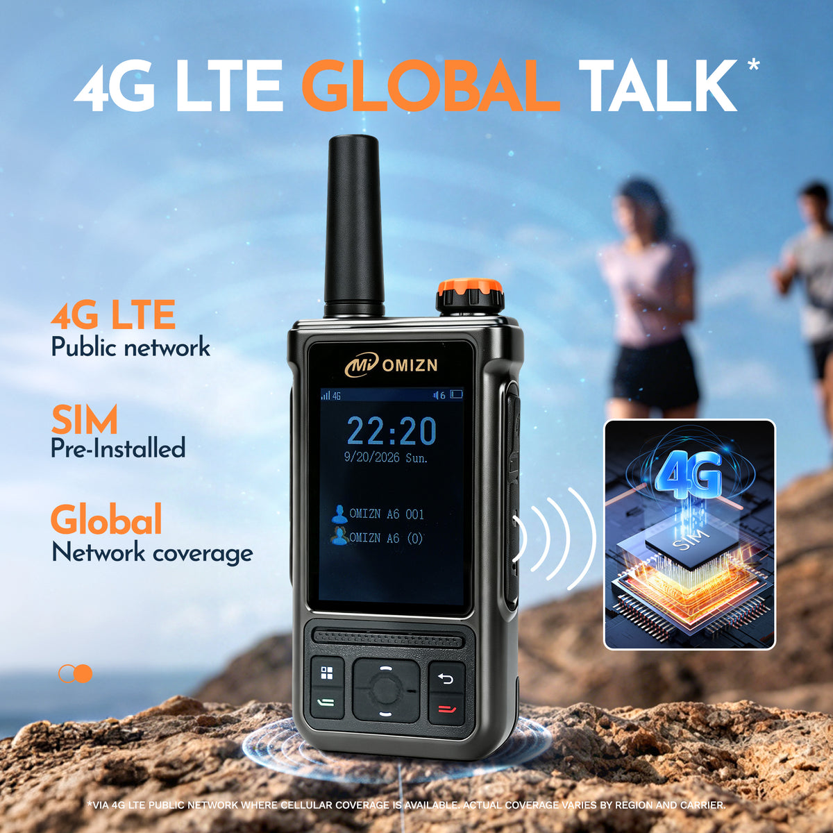OMIZN A6 Walkie-Talkie 4G LTE de Largo Alcance con Tarjeta SIM Incluida – 1 Unidad