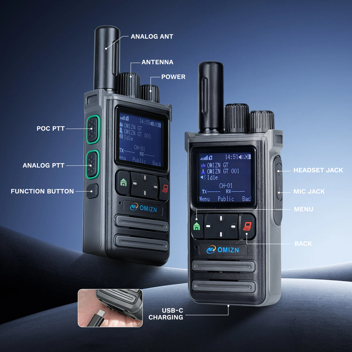 OMIZN X2 4G LTE PoC Walkie Talkie with SIM Card – Long Range Two-Way Radio