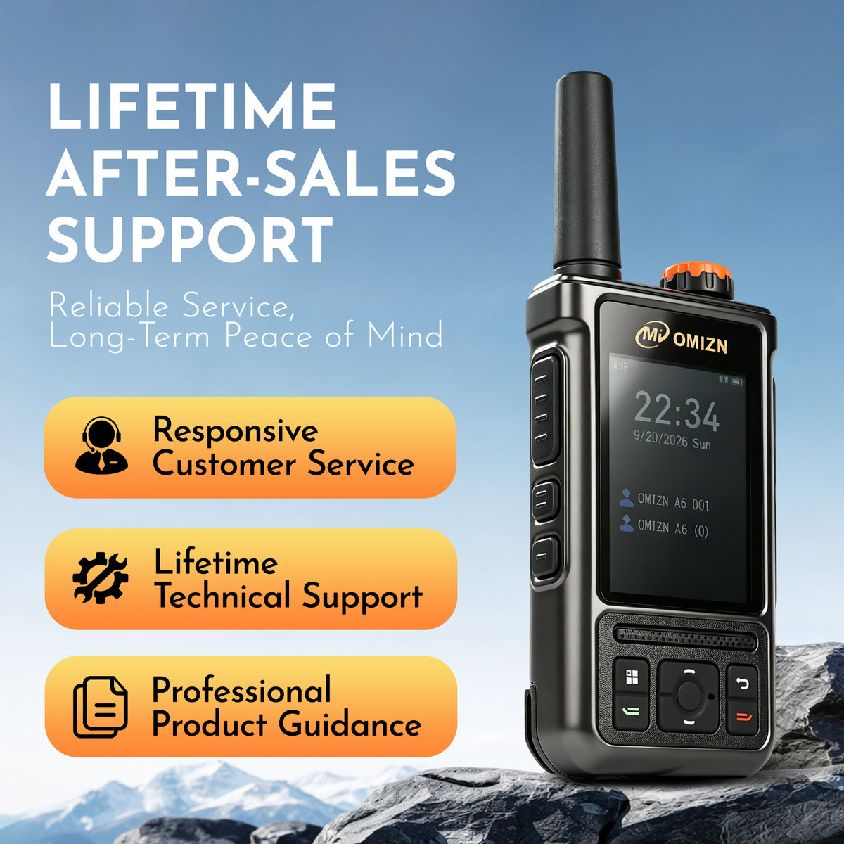 OMIZN A6 Walkie-Talkie 4G LTE de Largo Alcance con Tarjeta SIM Incluida – 1 Unidad