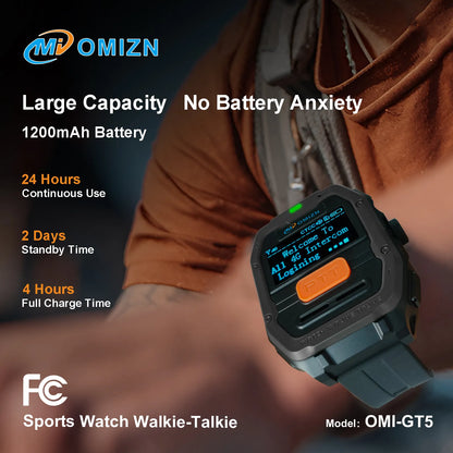 OMIZN Watch Walkie Talkie 4G Unlimited Range PoC Radios VOX Hands-Free IP65 AES256 Noise Reduction