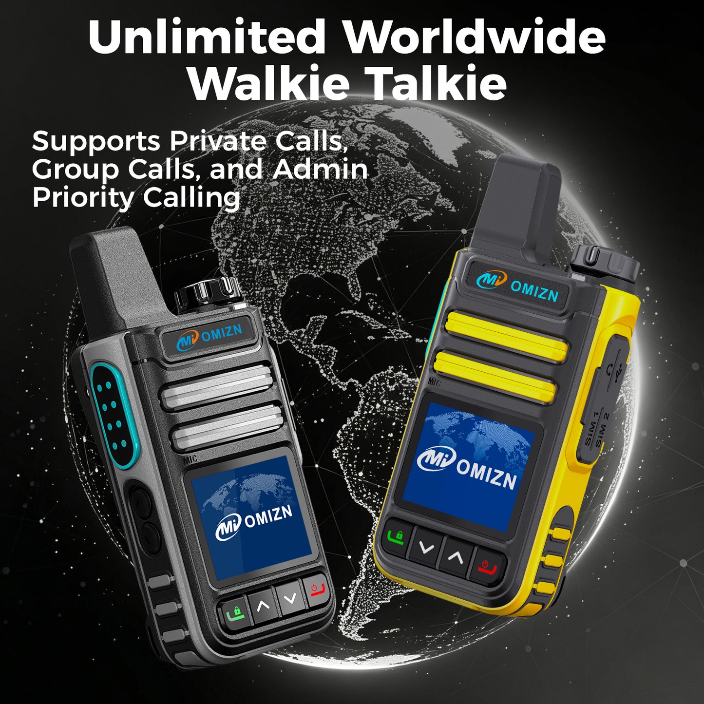 OMIZN G3 4G LTE Dual SIM Walkie Talkie, Unlimited Range, Lifetime Free, IP65, AES256 Encryption, Noise Reduction