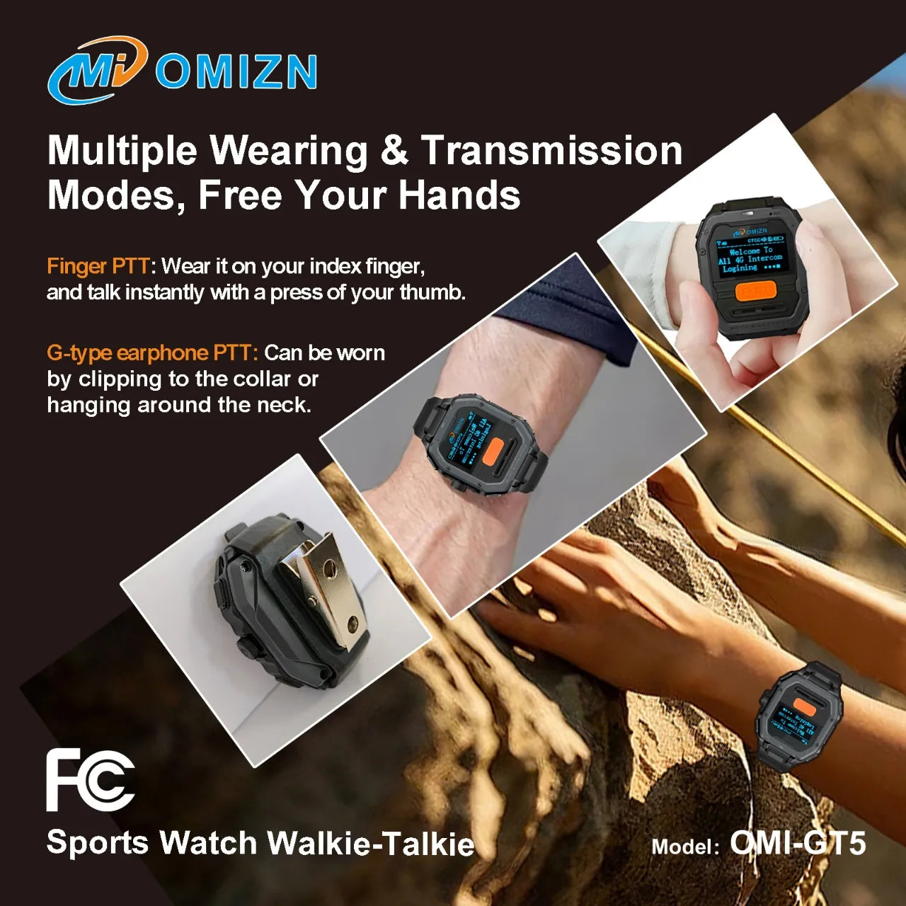 OMIZN Watch Walkie Talkie 4G Unlimited Range PoC Radios VOX Hands-Free IP65 AES256 Noise Reduction