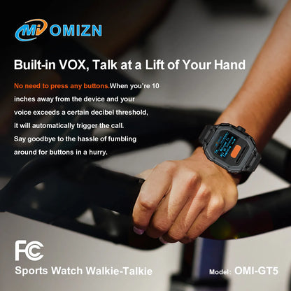 OMIZN Watch Walkie Talkie 4G Unlimited Range PoC Radios VOX Hands-Free IP65 AES256 Noise Reduction