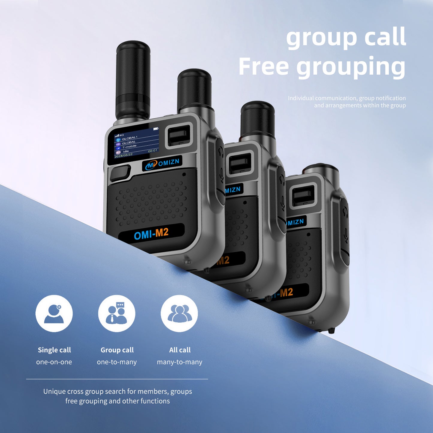 OMIZN M2 Long Range Walkie Talkie,Portable 2 Way Radio with Flashlight,Encrypted with AES256,Lightweight Walky Talky with Type C Charging,for Construction Site Hotel Security,2 Pack