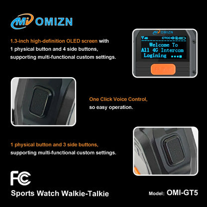 OMIZN Watch Walkie Talkie 4G Unlimited Range PoC Radios VOX Hands-Free IP65 AES256 Noise Reduction
