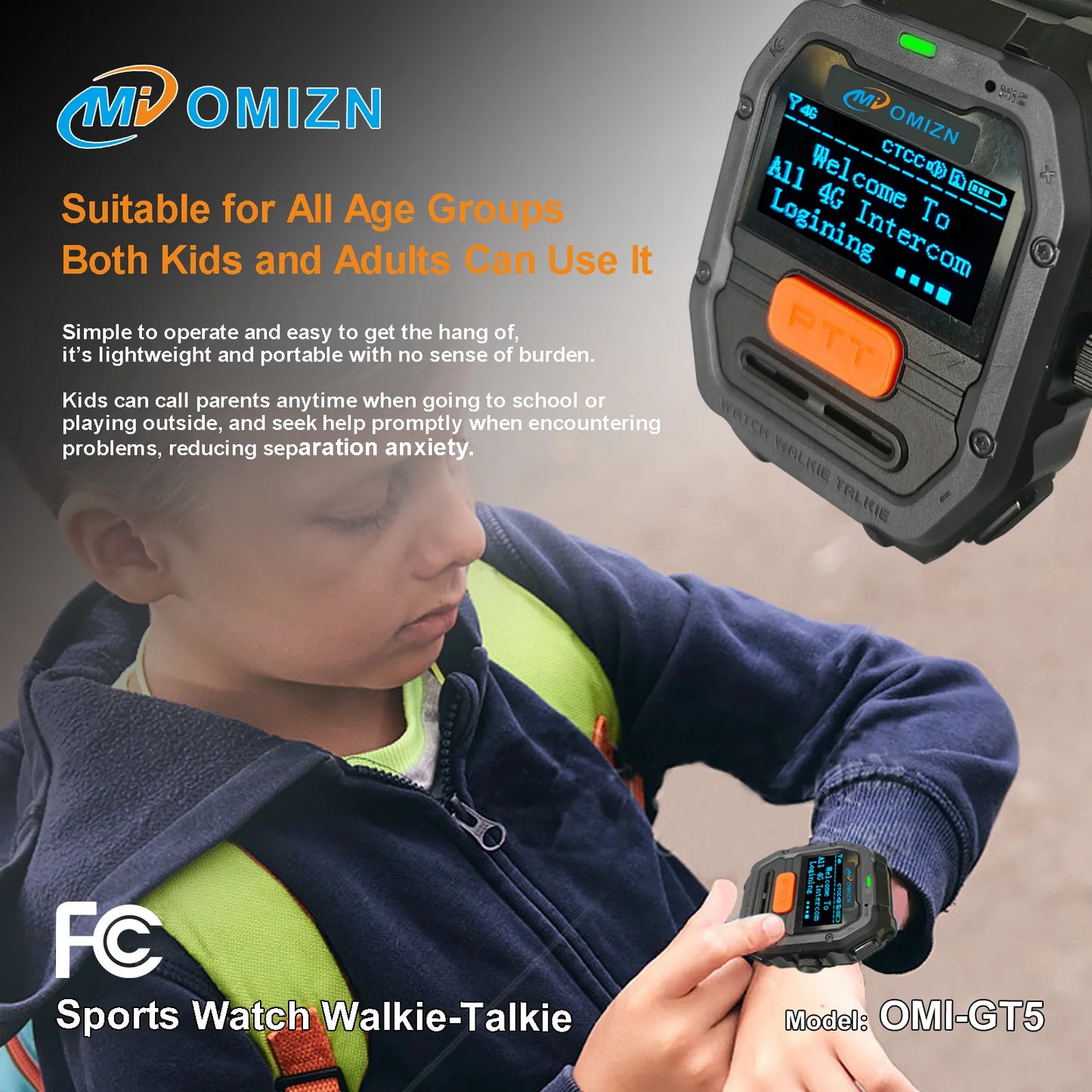OMIZN Watch Walkie Talkie 4G Unlimited Range PoC Radios VOX Hands-Free IP65 AES256 Noise Reduction